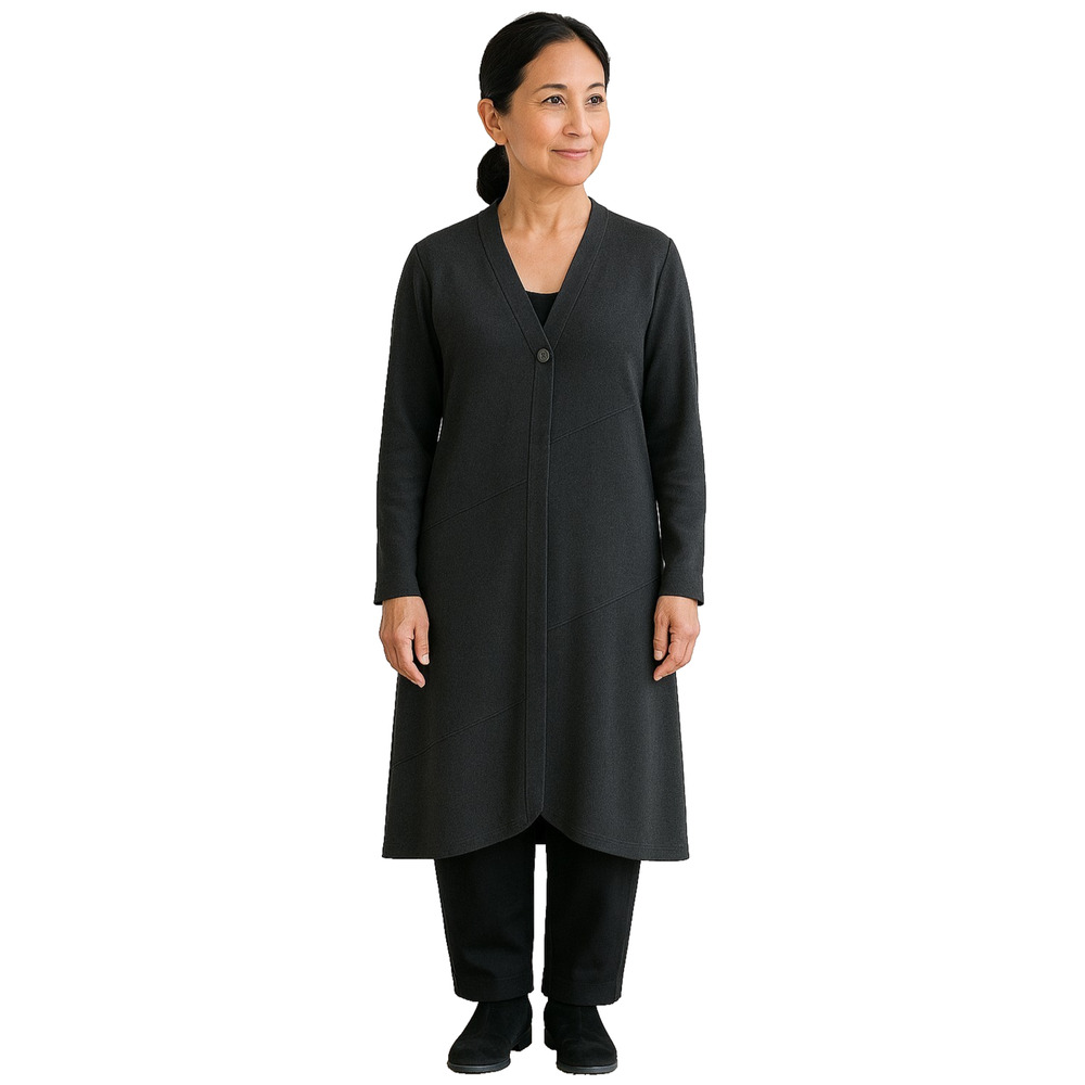 LOGO Lori‎ Goldstein Black Lagenlook Asymmetric Hem V Neck Duster Cardigan MP